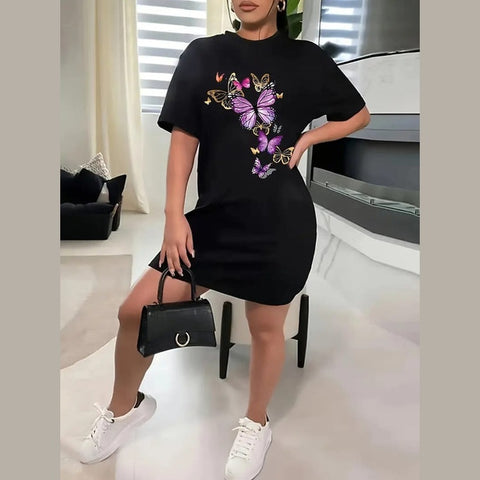 Black With Butterflies Print Long Shirt For Her (OM-1115)