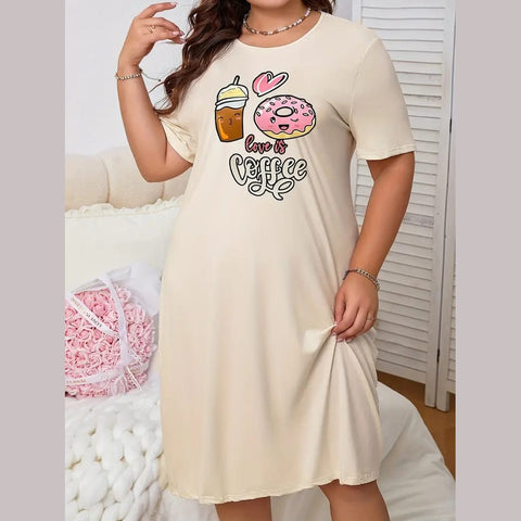 Skin Coffee And Donut Print Long Shirt For Her (OM-1104)