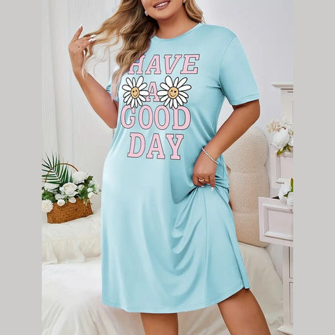 Blue Have A Good Day Print Long Shirt For Her (OM-1103)