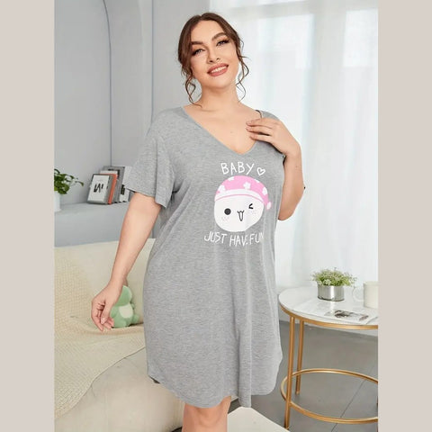 Grey Baby Kitty Print Long Shirt For Her (OM-1105)