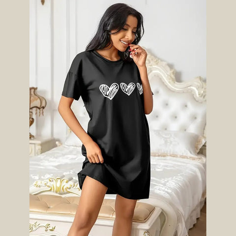 Black With White Heart Long Shirt For Her (OM-1112)