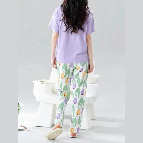 Lilac bunny Printed Half Sleeves Night Suit The Ultimate Dream Wear Sleep Suit