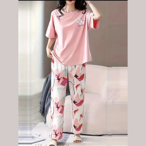 Pink Printed Half Sleeves Night Suit The Ultimate Dream Wear Sleep Suit