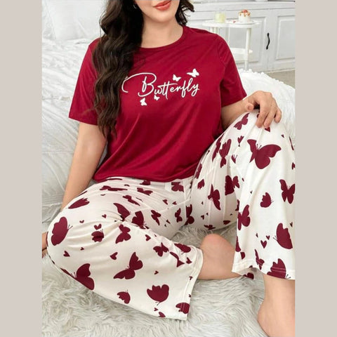 Butterfly Printed Half Sleeves Tshirt with Butterfly Trouser Dream Wear Sleep Suit