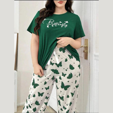 Butterfly Printed Half Sleeves Tshirt with Butterfly Trouser Dream Wear Sleep Suit