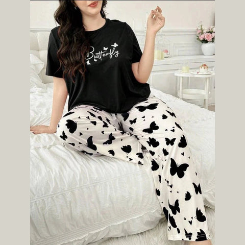 Butterfly Printed Half Sleeves Tshirt with Butterfly Trouser Dream Wear Sleep Suit