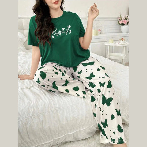 Butterfly Printed Half Sleeves Tshirt with Butterfly Trouser Dream Wear Sleep Suit