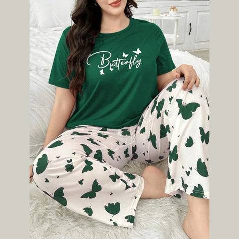 Butterfly Printed Half Sleeves Tshirt with Butterfly Trouser Dream Wear Sleep Suit