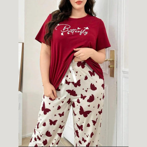 Butterfly Printed Half Sleeves Tshirt with Butterfly Trouser Dream Wear Sleep Suit