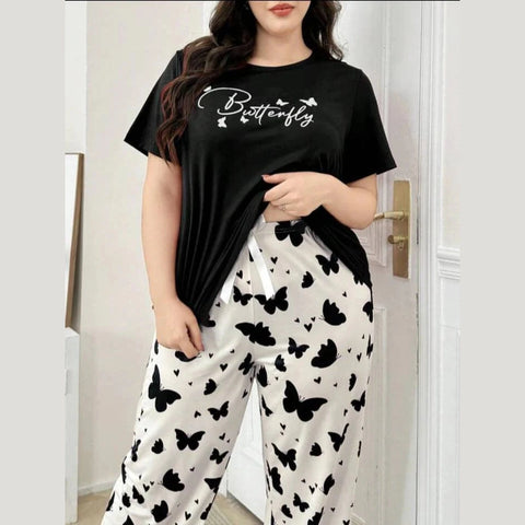 Butterfly Printed Half Sleeves Tshirt with Butterfly Trouser Dream Wear Sleep Suit