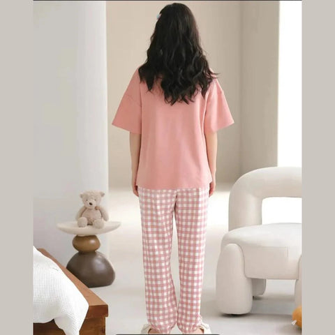 Pink lovely 3 bears Print Half Sleeves Printed Night Suit