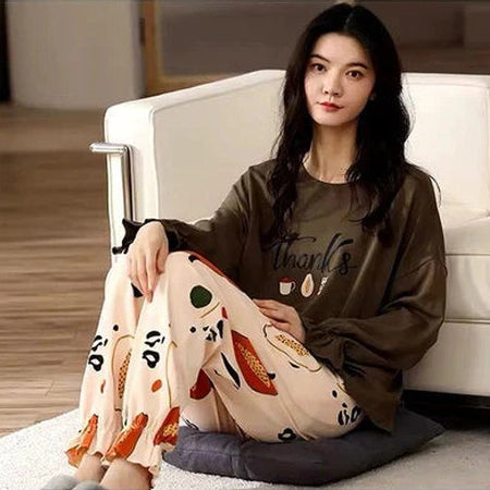 Brown Thanks Frill Sleeves Full Sleeves with Printed Trouser