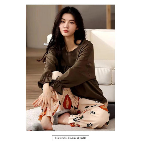 Brown Thanks Frill Sleeves Full Sleeves with Printed Trouser