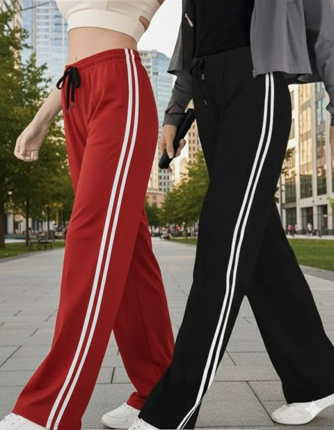 Pack Of 2 White Stripes Pajamas For Ladies (Red, Black)