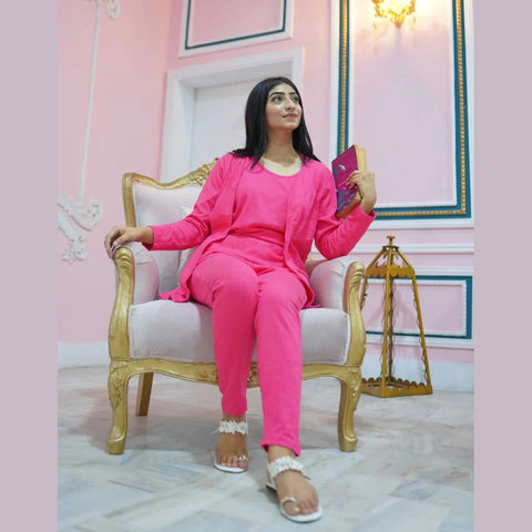Shocking pink 3 Piece Night suit
