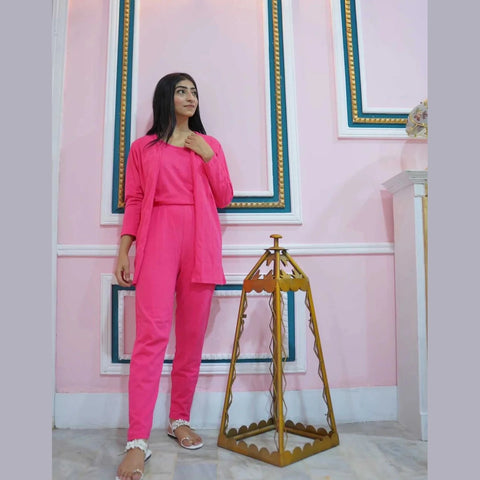 Shocking pink 3 Piece Night suit