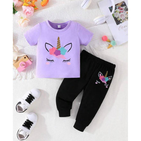 Purple Unicorn Eyes with black pajama Kids Suit