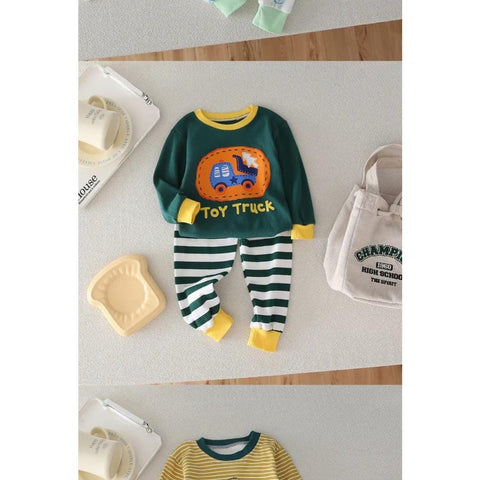 Dark Green Toy Truck Printed Kids Suit