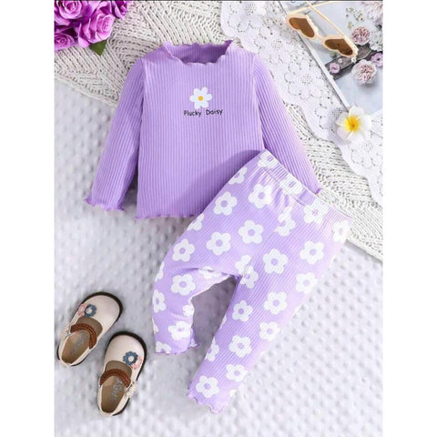 Purple Flower Printed Kids Suit