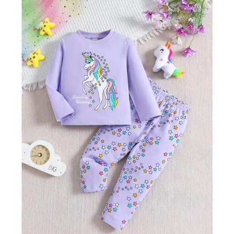 Purple Unicorn Printed Kids Night Suit