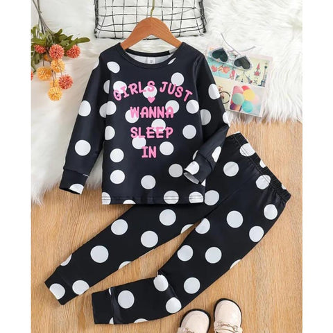 Black Polka Dot Wanna Sleep Printed Kids Suit