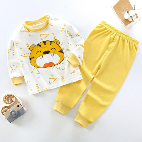 Off White Lion with Yellow Pajama Printed Kids Suit