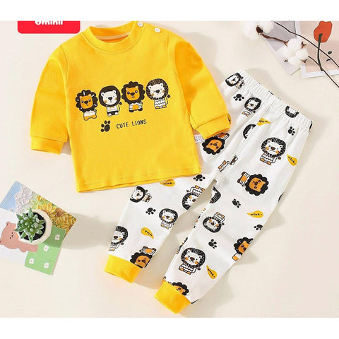 Yellow Cute Lions Printed Kids Suit