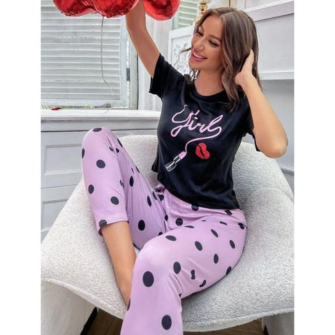 Black Girl Printed with Polkadot Trouser The Ultimate Dream Wear Sleep Suit