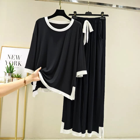 Black With White Round Neck Flapper Pajama Night Suit