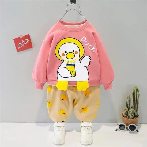 Pink Duck Printed Kids Winter Track Suit
