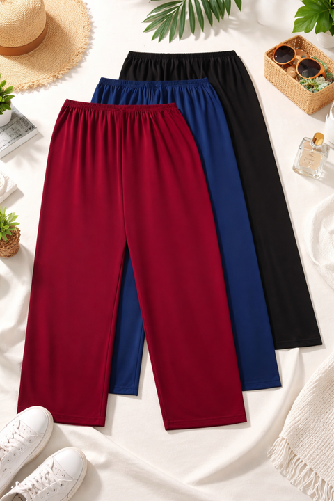 Pack Of 3 Plain Maroon Black Blue Plazo Pajama – Comfortable Everyday Wear