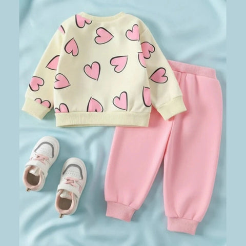 Beige with Pink Heart Cozy Tracksuit
