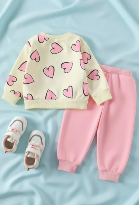 Beige with Pink Heart Cozy Tracksuit