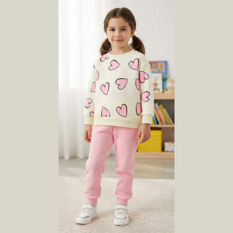 Beige with Pink Heart Cozy Tracksuit