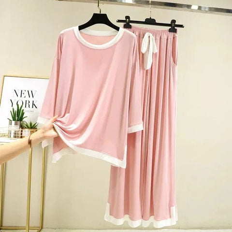 Pink With White Round Neck Flapper Pajama Night Suit