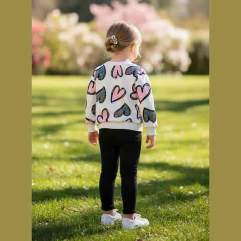 White With Pink And Black Hearts Little Trendsetter Stylish Kids Winter Tracksuit